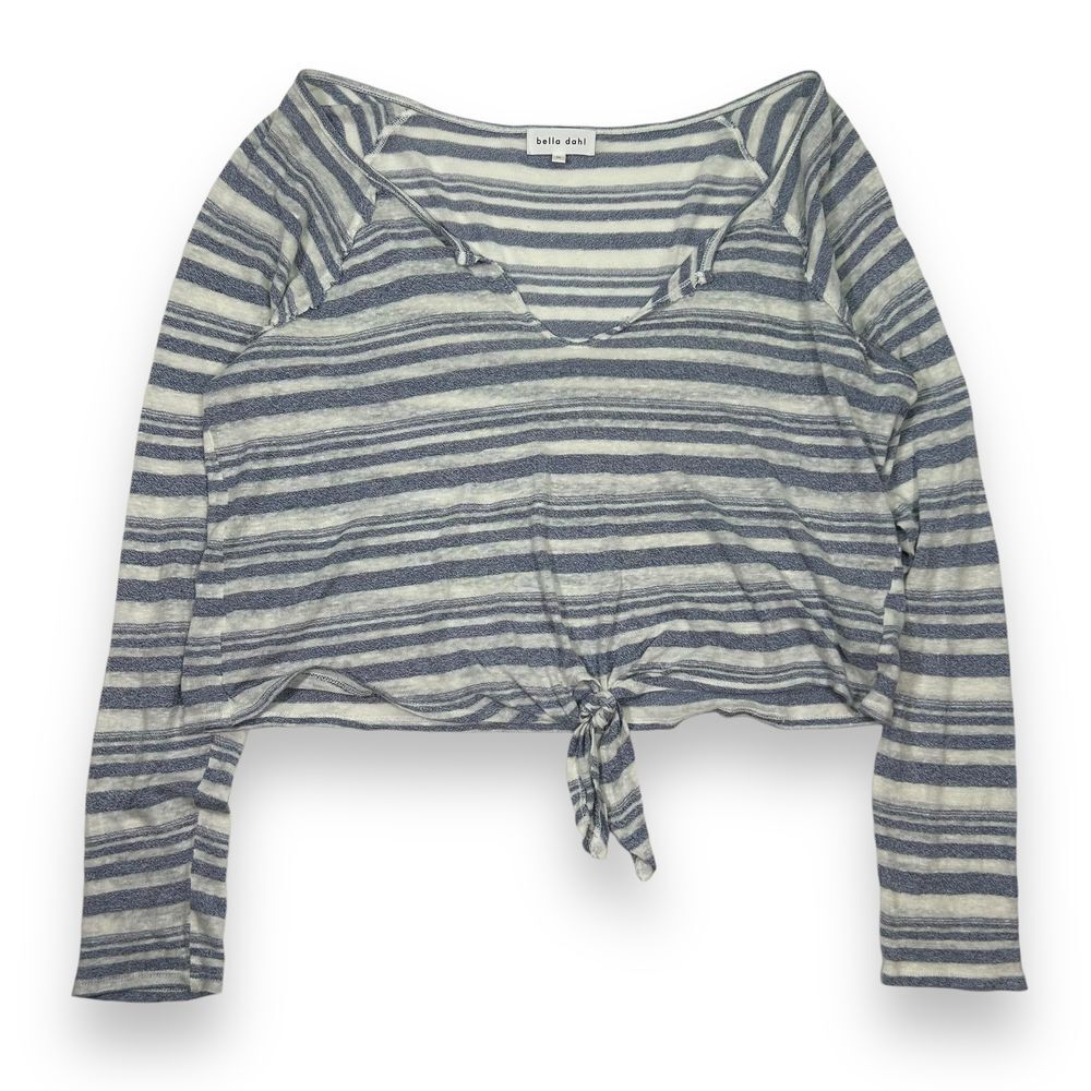 Bella Dahl Linen Blend‎ Light Weight Striped Long Sleeve Front Tie Womens Med